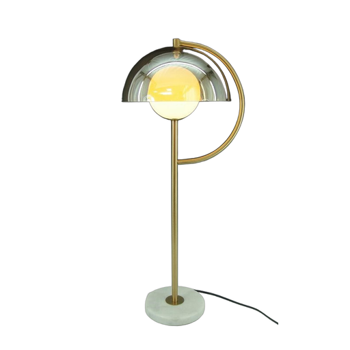 MVP Suite 68 cm gold metal table lamp with white marble base and dome shade.