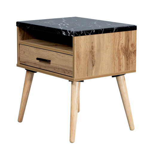Marcello Single Drawer Bedside Table Oak Side View