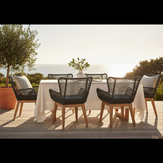 Outdoor Dining Chair with black woven backrest and seat on a white background