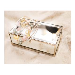Medium Silver String Rope Style Mirror Jewellery Box on Table