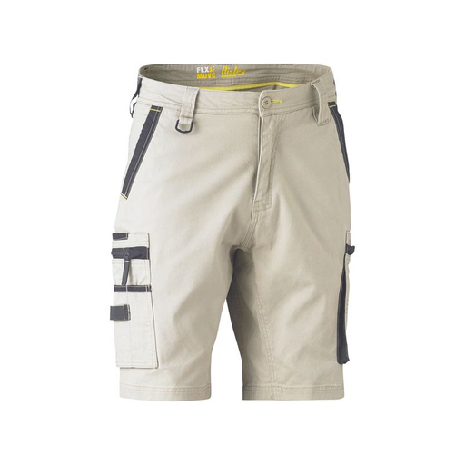 Mens Bisley Flex & Stretch Utility Zip Cargo Shorts In stone