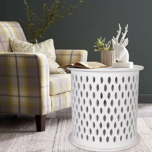 Mosaic Mangowood Round Side Table White