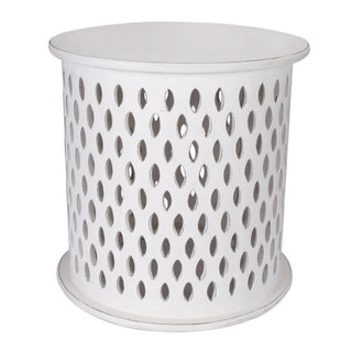 Mosaic Mangowood Round Side Table White Close Up Look