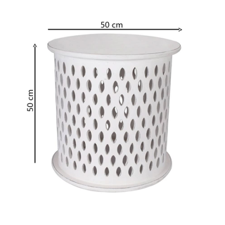 Mosaic Mangowood Round Side Table White Dimensions