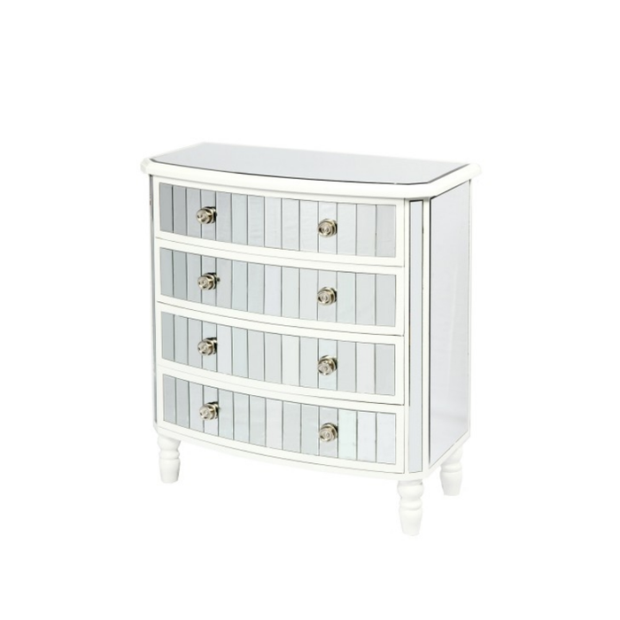 Sophisticated white and mirror Mosman chest with four drawers for elegant interior storage solutions