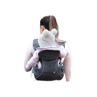 Mother Wearing Mothers Choice Cub Baby Denim Carrier On the Back