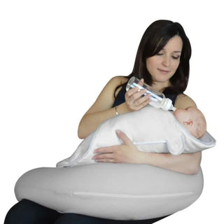 Mother feeding baby with bottle using Love N Care Nova Pregnancy Pillow support