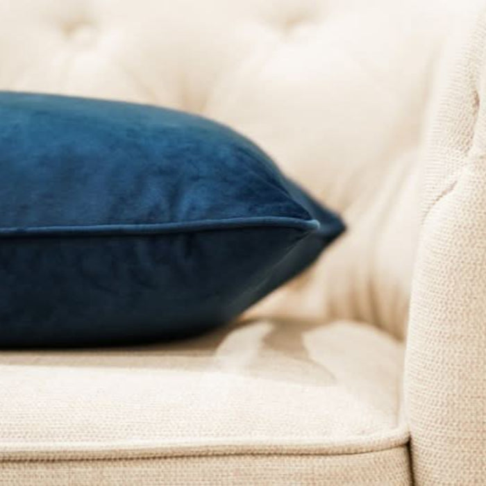 Navy Blue Velvet Cushion Close Up Look