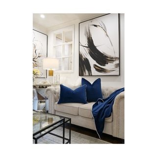 Navy Double Sided with White Pipping Throw Blanket Set