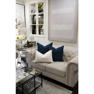 Navy Textured Cushion On Sofa
