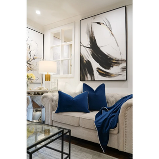 Navy Velvet Cushions On Sofa