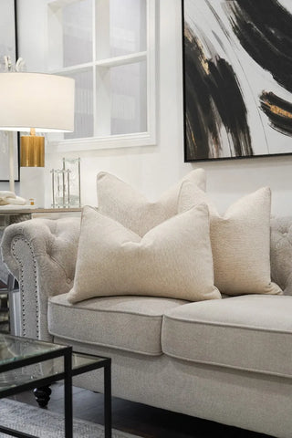Oatmeal Weave Cushion Set on Sofa