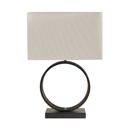 Olimpia Circle Lamp – modern black metal table lamp with rectangular shade.