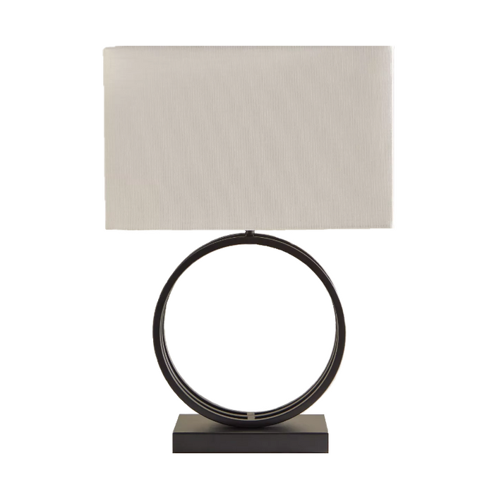 Olimpia Circle Lamp – modern black metal table lamp with rectangular shade.