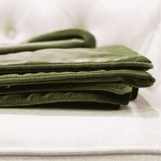 Olive Green Velvet Throw with Trim Close-up Folded