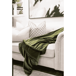 Olive Green Velvet Throw with Trim Sofa