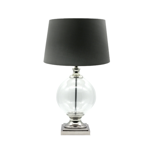 Olivia Glass Table Lamp with Black Shade – modern chrome base lighting for Australian homes.