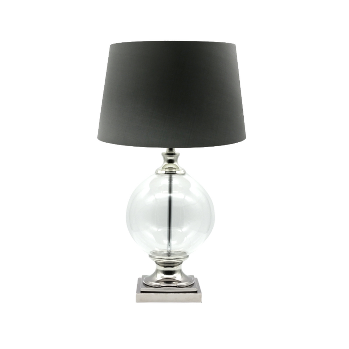 Olivia Glass Table Lamp with Black Shade – modern chrome base lighting for Australian homes.
