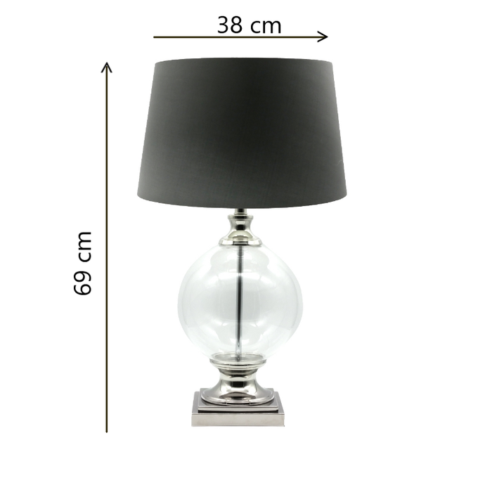 Olivia Glass Lamp 69 cm high with 38 cm shade – proportion guide for modern table lighting.