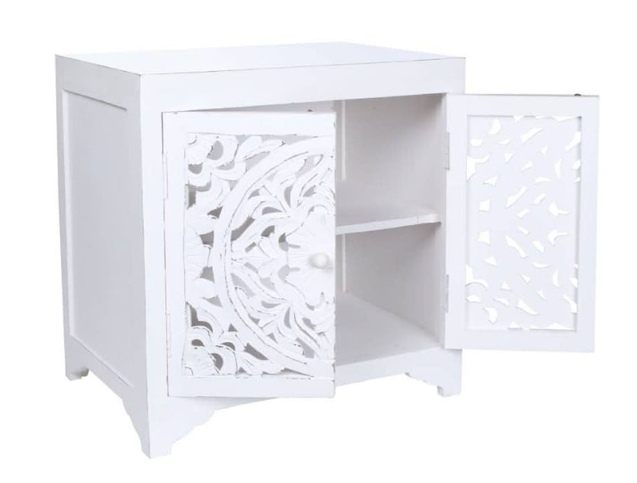 Open Royal Charm Antique White Bedside Table by Dias