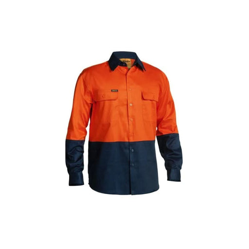 Orange Bisley 2 Tone Long Sleeve Hi Vis Drill Shirt