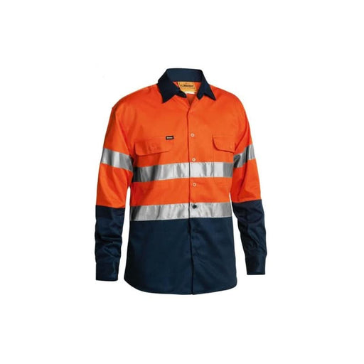 Orange Bisley 2 Tone Long Sleeve Hi Vis Shirt 3M Reflective Tape