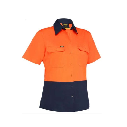 Orange Bisley Women's Cool Lightweight Hi Vis Drill Shirt