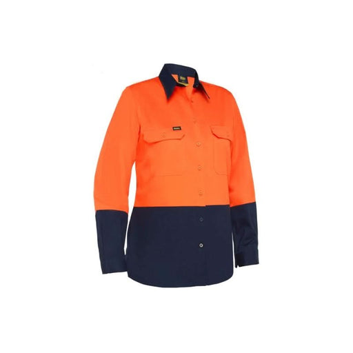 Orange Navy Bisley Women's Cool Lightweight Hi Vis Drill Shirt