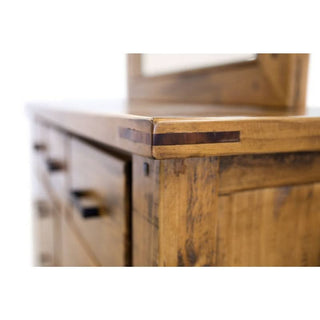 Outback Dresser and Mirror 7 Drawers Kit Pine Timber Oak Corner Close-up