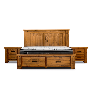 Outback Queen Bed Kit in Rustic Oak with Bedside tables