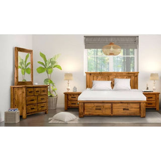 Outback Queen Bed Kit in Rustic Oak with Tallboy & Bedside Bedroom Suite
