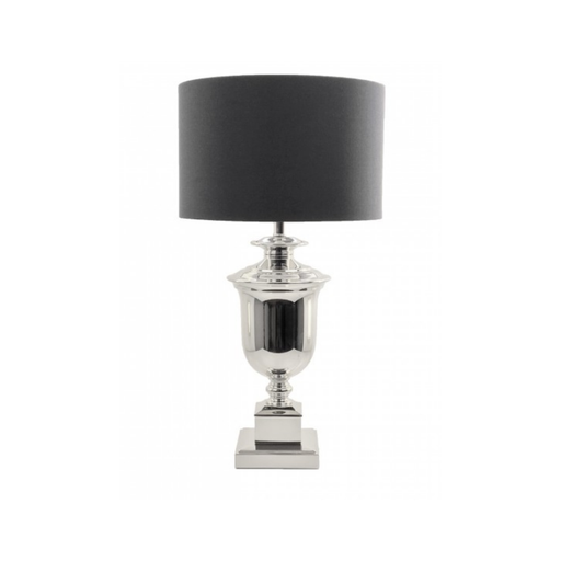 Paddington 76 cm Silver Table Lamp with black shade and polished urn-style base, ideal for modern Australian homes.