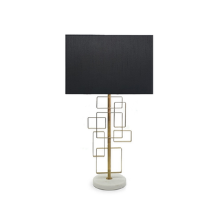Paddington marble base metal table lamp 68 cm tall with black fabric shade.