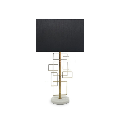 Paddington marble base metal table lamp 68 cm tall with black fabric shade.
