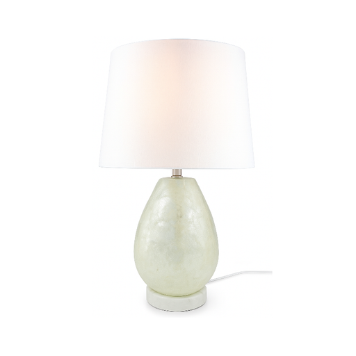 Pearl Capiz Table Lamp 48 cm with white marble base and soft white shade – coastal design.