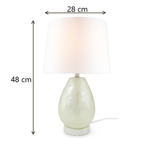 48 cm Pearl Capiz Lamp with 28 cm shade shown with measurement guide for scale.