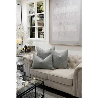 Pebble Grey Textured Cushion Set On Sofa