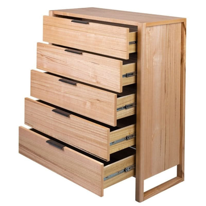 Perisher 5-Drawer Messmate Tallboy Side View Open Drawers