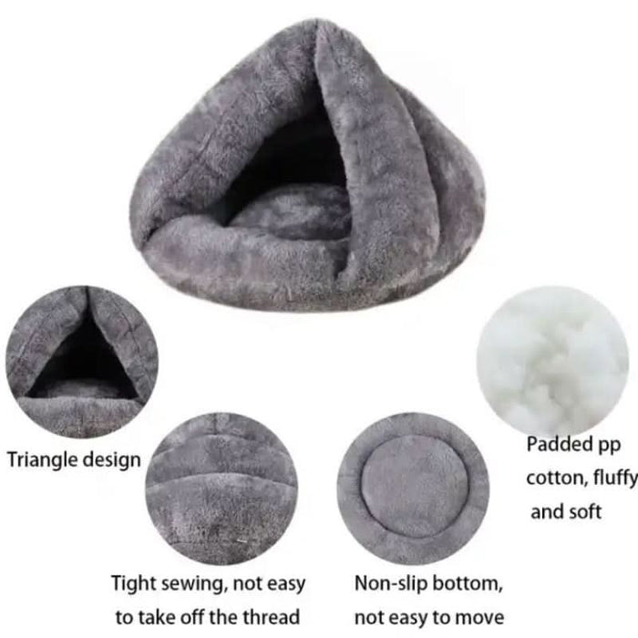 Plush Cat Cave Bed with Playful Hanging Ball Details