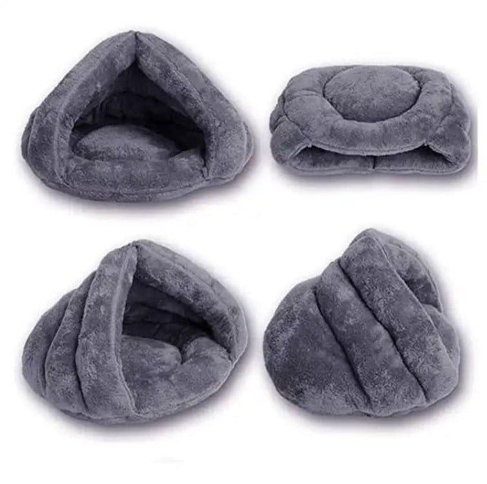 Plush Cat Cave Bed with Playful Hanging Ball Sides