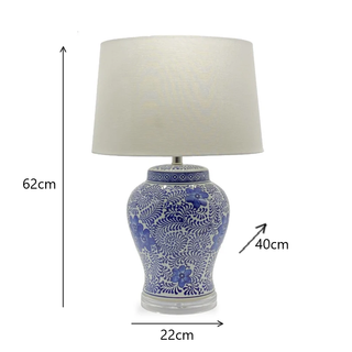 Porcelain Blue and White Floral Print Table Lamp Dimensions