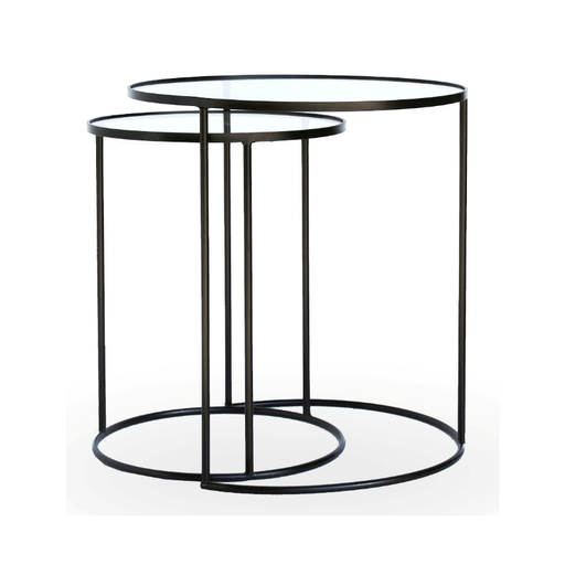 Radiant Circles: Set of 2 Glass Round Nesting Tables Black