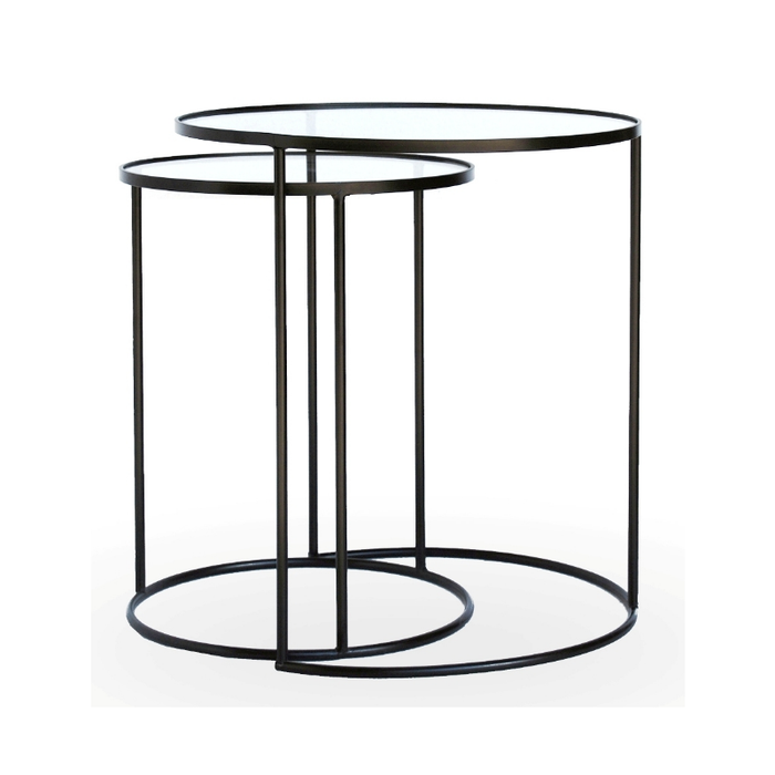 Radiant Circles: Set of 2 Glass Round Nesting Tables Black