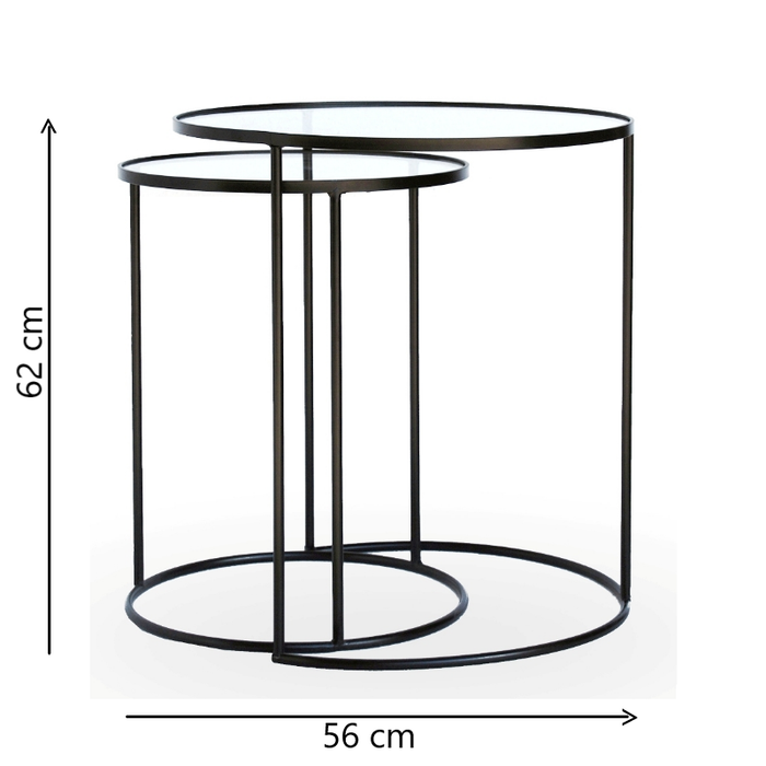 Radiant Circles: Set of 2 Glass Round Nesting Tables Dimensions