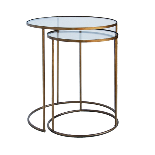 Radiant Circles: Set of 2 Glass Round Nesting Tables Gold