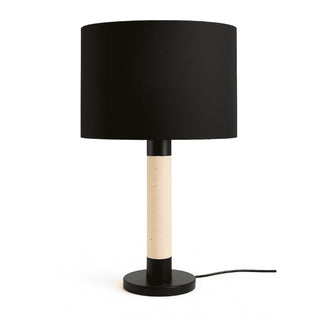 Raffle Lamp With Travertine Stone And Black Shade