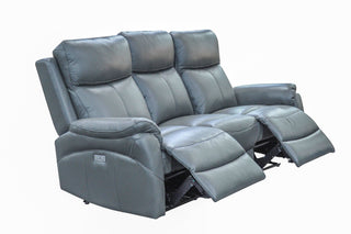 Reclined Camden Luxe Leather Electric Recliner Lounge Set Gunmetal 3 seater Side Profile