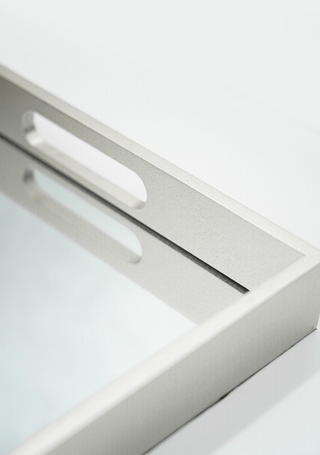 Rectangular Plain Silver Serving Tray Close up