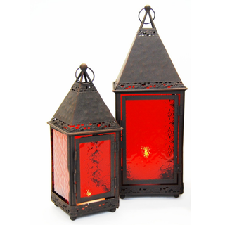 Red Square Morocco Lantern With Rustic Look Set