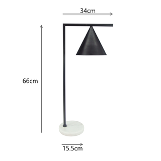 Republic Lamp 66 cm height and 34 cm width with marble base measurements shown.
